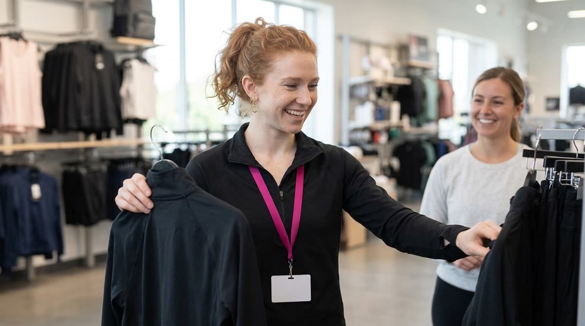 A store associate helping a shopper on the sales floor
